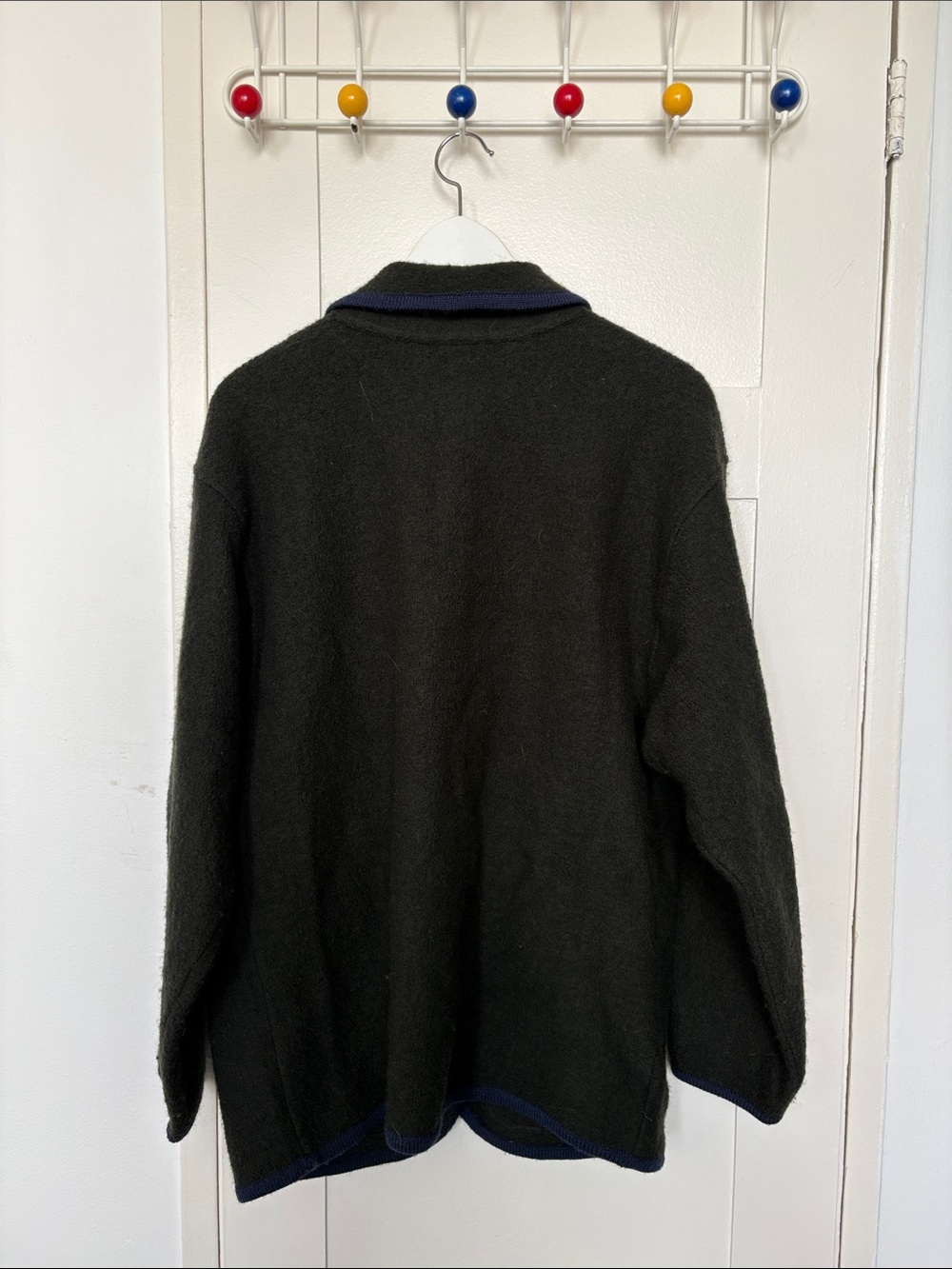 Black Knit Button-Front Jacket with Navy Trim - Picture 3 of 3